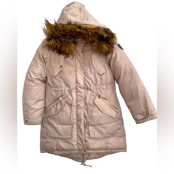 bebe Women's Heavyweight Insulated Long Length Parka Jacket Faux Fur Hood Size L - Picture 2 of 13